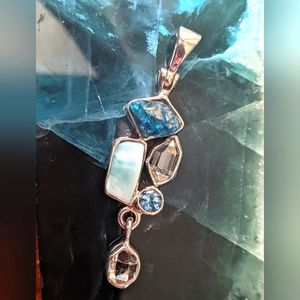 Herkimer diamond, larimar, aquamarine pendant